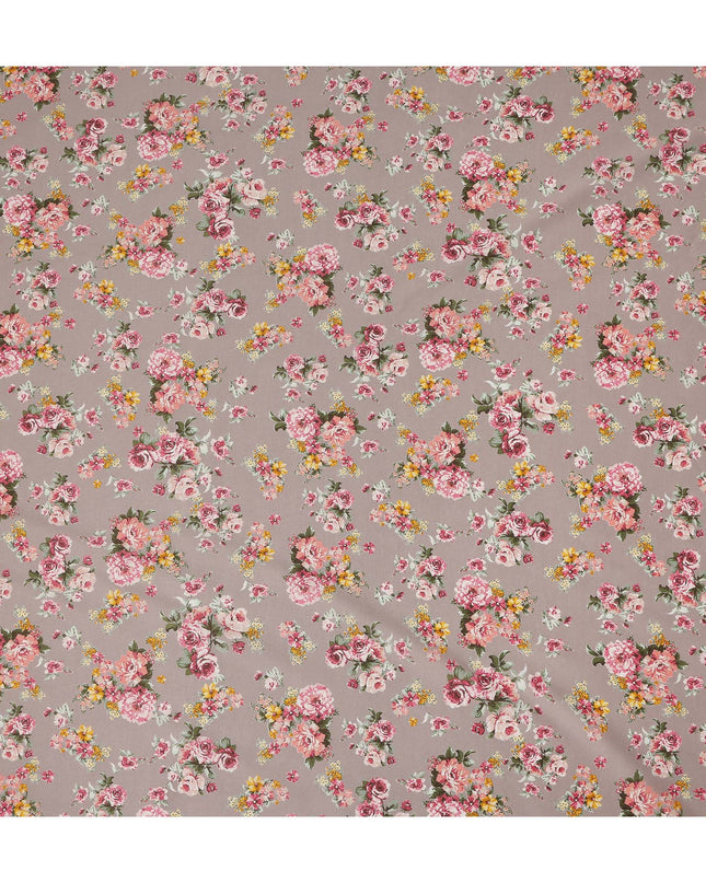 Taupe Floral Printed Cotton Lawn Fabric 110 Cms Width India-D27755 - Regal Fabrics