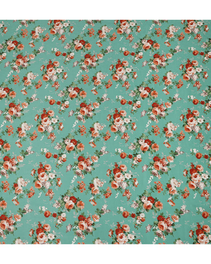 Sea Green Floral Printed Cotton Lawn Fabric 110 Cms Width India-D27756 - Regal Fabrics