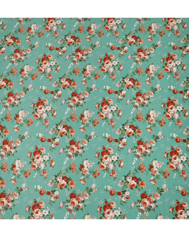 Sea Green Floral Printed Cotton Lawn Fabric 110 Cms Width India-D27756 - Regal Fabrics
