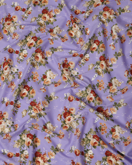 Lavender Floral Printed Cotton Lawn Fabric 110 Cms Width India-D27757 - Regal Fabrics