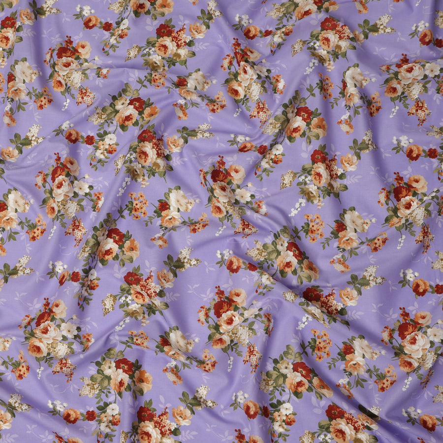 Lavender Floral Printed Cotton Lawn Fabric 110 Cms Width India-D27757 - Regal Fabrics