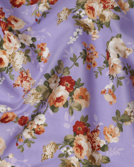 Lavender Floral Printed Cotton Lawn Fabric 110 Cms Width India-D27757 - Regal Fabrics