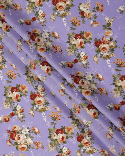 Lavender Floral Printed Cotton Lawn Fabric 110 Cms Width India-D27757 - Regal Fabrics
