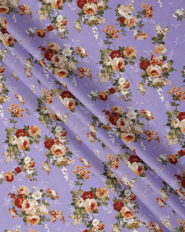 Lavender Floral Printed Cotton Lawn Fabric 110 Cms Width India-D27757 - Regal Fabrics