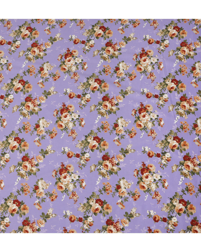 Lavender Floral Printed Cotton Lawn Fabric 110 Cms Width India-D27757 - Regal Fabrics