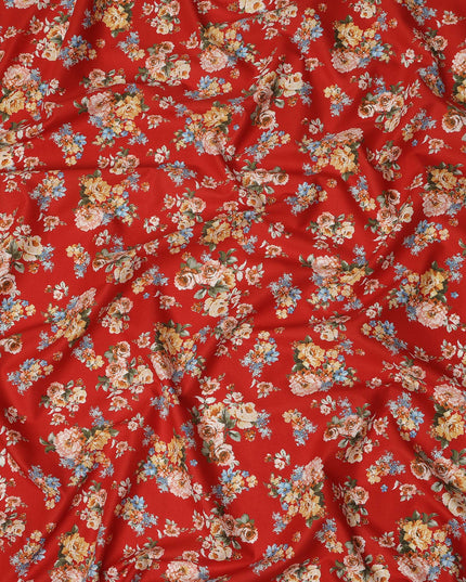 Red Floral Printed Cotton Lawn Fabric 110 Cms Width India-D27760 - Regal Fabrics