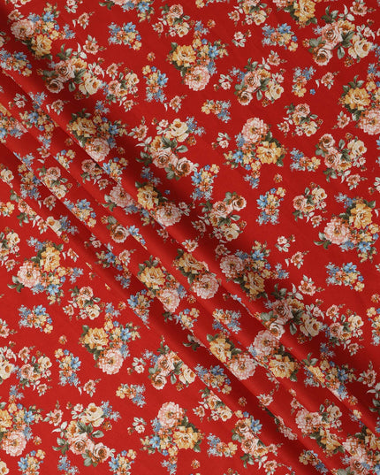 Red Floral Printed Cotton Lawn Fabric 110 Cms Width India-D27760 - Regal Fabrics