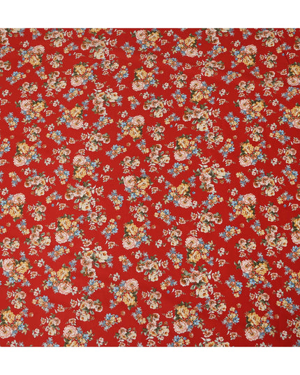 Red Floral Printed Cotton Lawn Fabric 110 Cms Width India-D27760 - Regal Fabrics