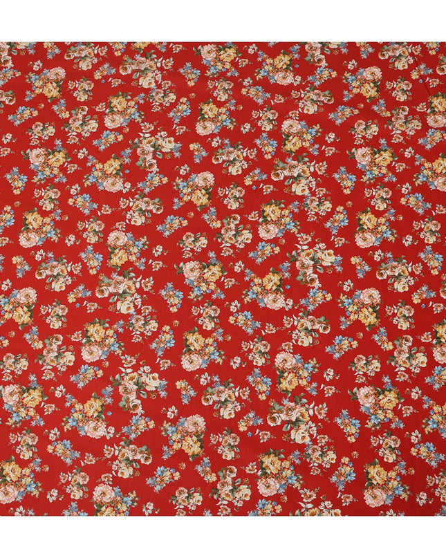 Red Floral Printed Cotton Lawn Fabric 110 Cms Width India-D27760 - Regal Fabrics