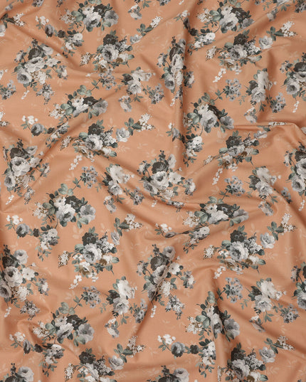 Peach Floral Printed Cotton Lawn Fabric 110 Cms Width India-D27761 - Regal Fabrics