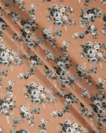 Peach Floral Printed Cotton Lawn Fabric 110 Cms Width India-D27761 - Regal Fabrics
