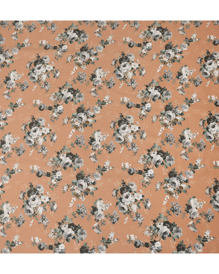 Peach Floral Printed Cotton Lawn Fabric 110 Cms Width India-D27761 - Regal Fabrics