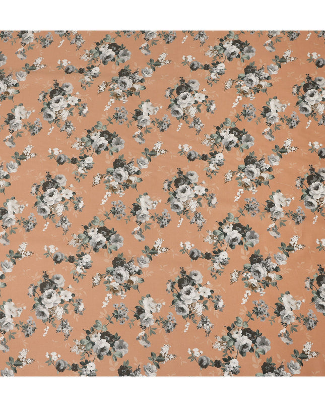 Peach Floral Printed Cotton Lawn Fabric 110 Cms Width India-D27761 - Regal Fabrics