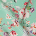 Green Floral Pure Silk Crepe Fabric 110cm - 0028967