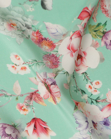 Green Floral Pure Silk Crepe Fabric 110cm - 0028967