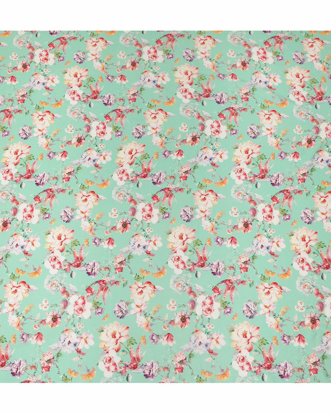 Green Floral Pure Silk Crepe Fabric 110cm - 0028967