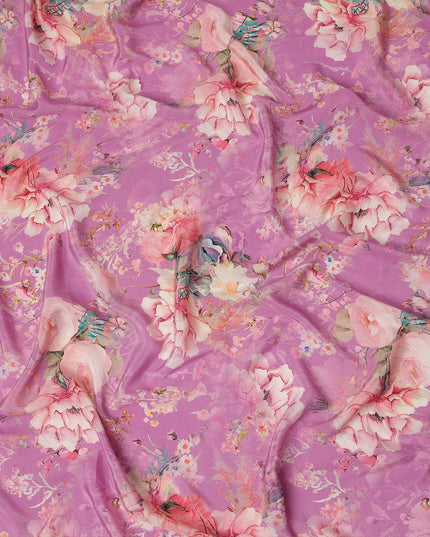 Pink Floral Pure Silk Crepe Fabric 110cm - 0028975