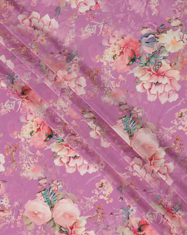 Pink Floral Pure Silk Crepe Fabric 110cm - 0028975