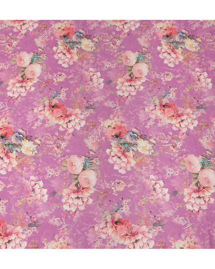 Pink Floral Pure Silk Crepe Fabric 110cm - 0028975