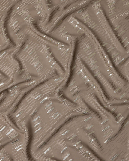 Warm Taupe Brown Lurex Stripe Silk Crepe 140cm