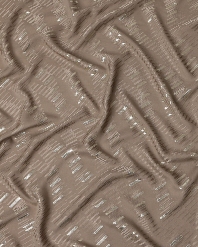 Warm Taupe Brown Lurex Stripe Silk Crepe 140cm