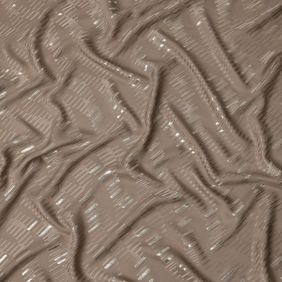 Warm Taupe Brown Lurex Stripe Silk Crepe 140cm