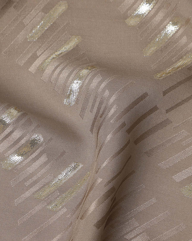 Warm Taupe Brown Lurex Stripe Silk Crepe 140cm