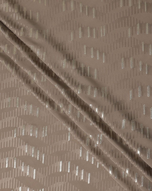 Warm Taupe Brown Lurex Stripe Silk Crepe 140cm