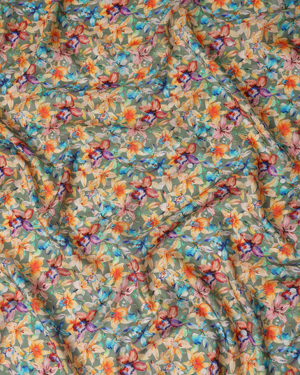 Green Garden Floral Jacquard Viscose Crepe 110cm