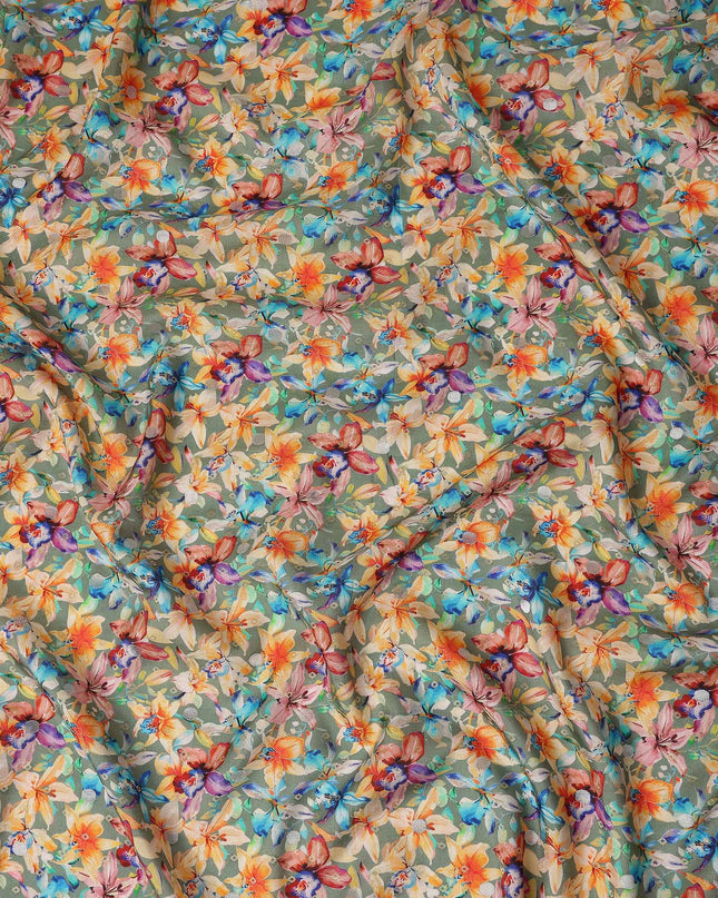 Green Garden Floral Jacquard Viscose Crepe 110cm