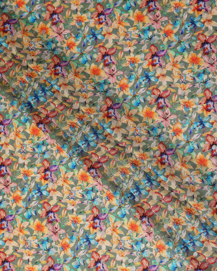Green Garden Floral Jacquard Viscose Crepe 110cm