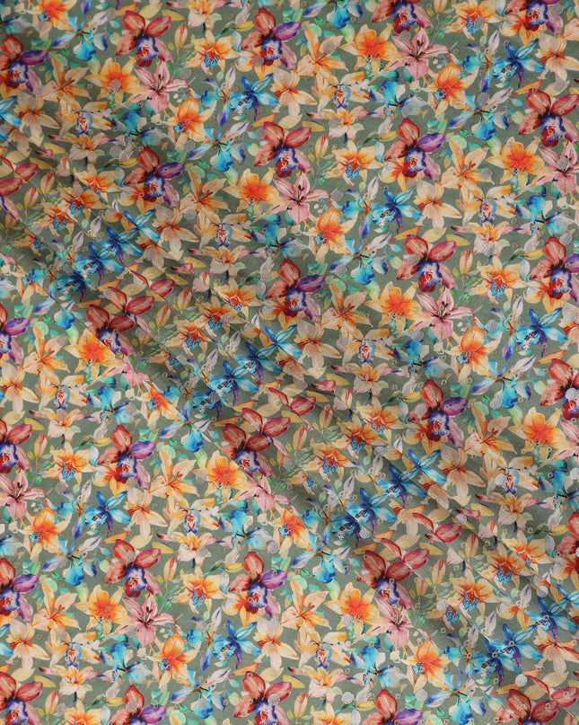 Green Garden Floral Jacquard Viscose Crepe 110cm