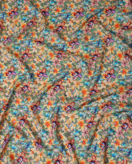 Green Tropical Floral Jacquard Viscose Crepe 110cm