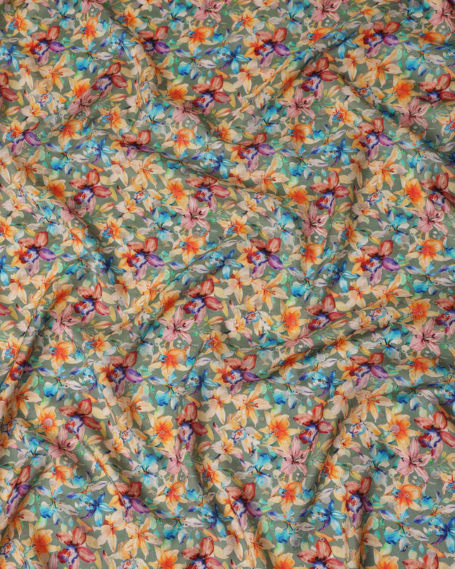 Green Tropical Floral Jacquard Viscose Crepe 110cm