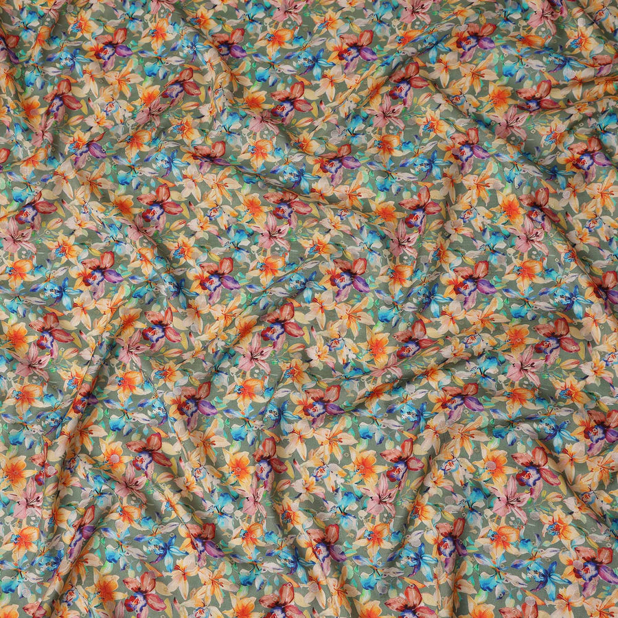 Green Tropical Floral Jacquard Viscose Crepe 110cm