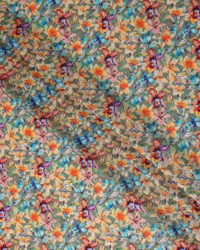 Green Tropical Floral Jacquard Viscose Crepe 110cm