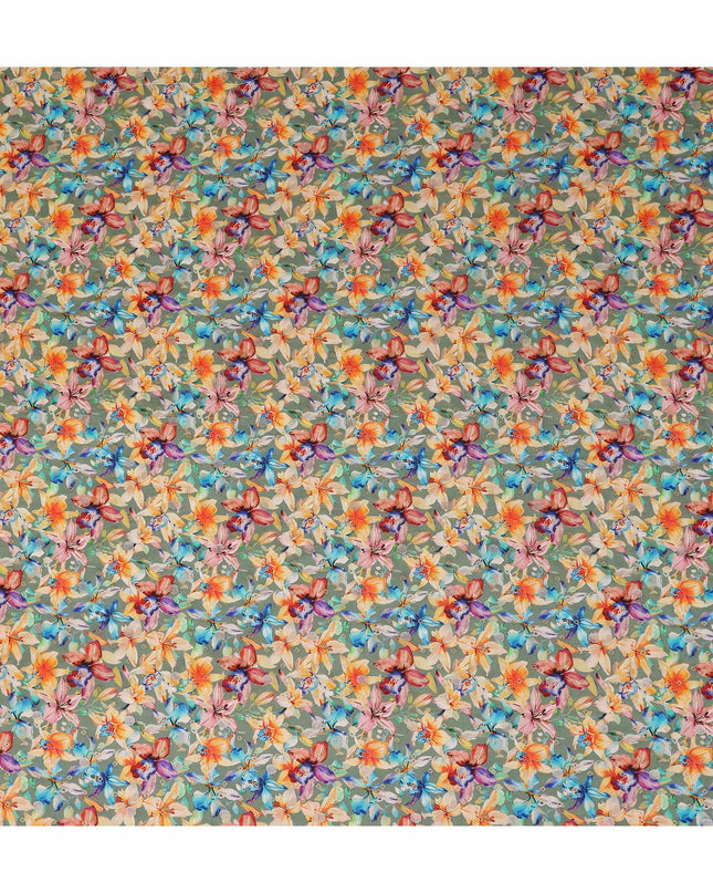 Green Tropical Floral Jacquard Viscose Crepe 110cm