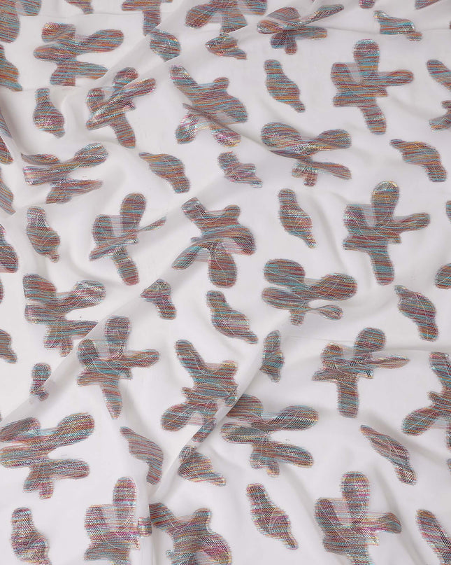 White Floral Polyester Fabric 140cm