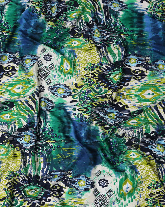 Green Abstract Viscose Crepe Fabric 140cm