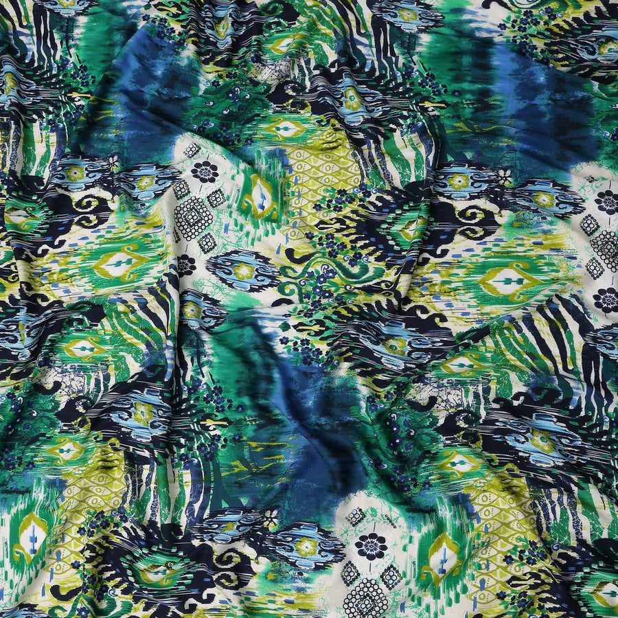 Green Abstract Viscose Crepe Fabric 140cm