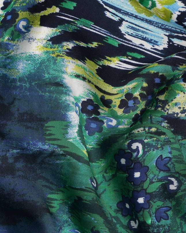 Green Abstract Viscose Crepe Fabric 140cm