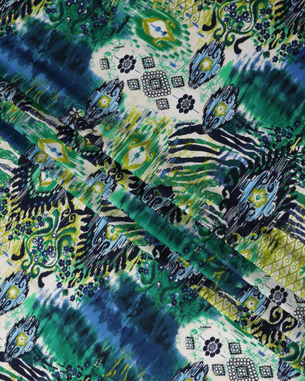 Green Abstract Viscose Crepe Fabric 140cm