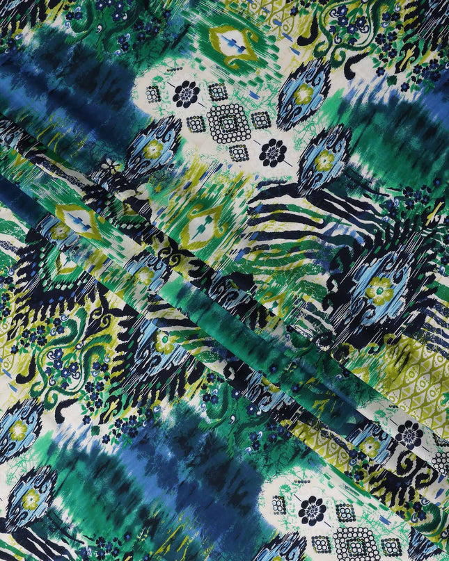 Green Abstract Viscose Crepe Fabric 140cm
