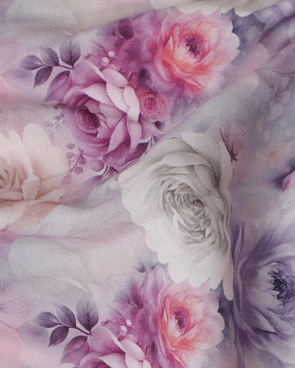 Rose Pink Paisley Viscose Crepe Fabric