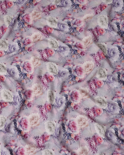 Dusty Lilac Floral Viscose Crepe Fabric by Meter