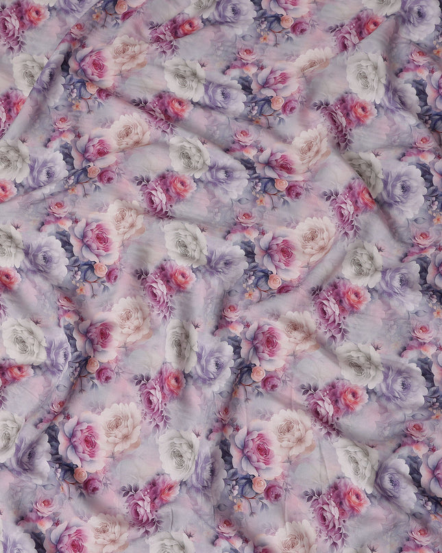 Dusty Lilac Floral Viscose Crepe Fabric by Meter