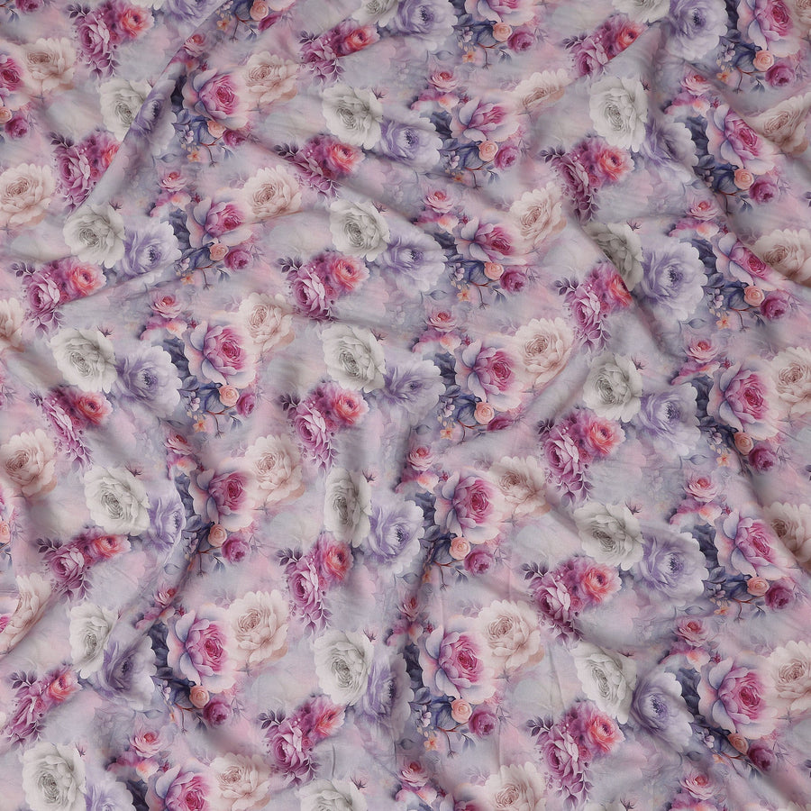 Dusty Lilac Floral Viscose Crepe Fabric by Meter