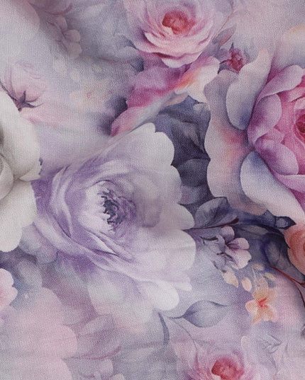Dusty Lilac Floral Viscose Crepe Fabric by Meter