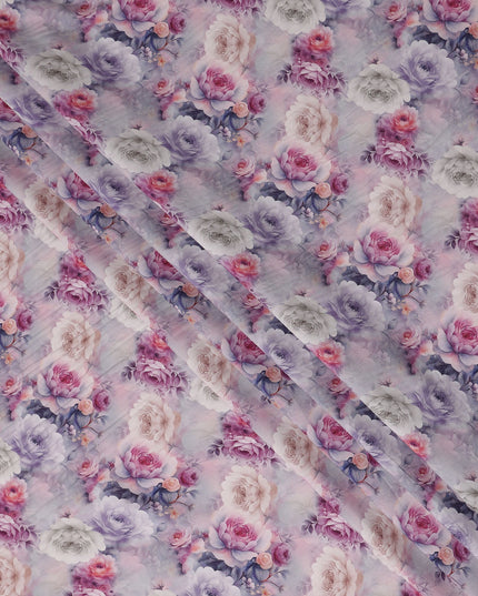 Dusty Lilac Floral Viscose Crepe Fabric by Meter