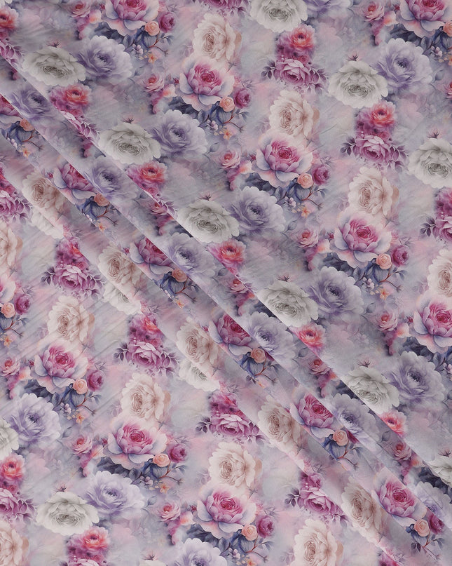 Dusty Lilac Floral Viscose Crepe Fabric by Meter